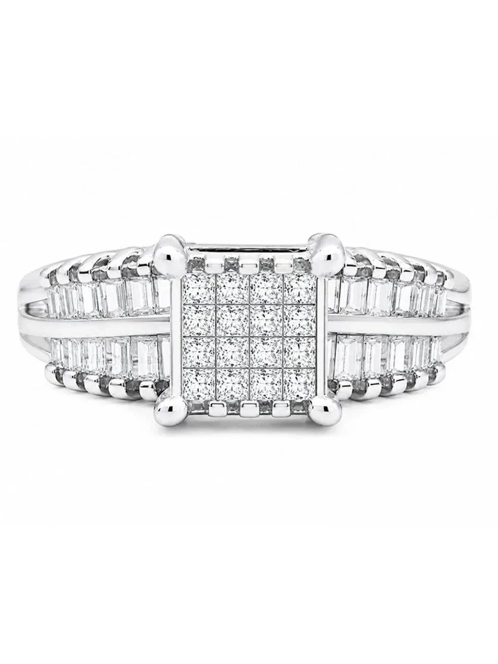 Genuine 1.10 Cts Diamonds Engagement Ring 14k White Gold